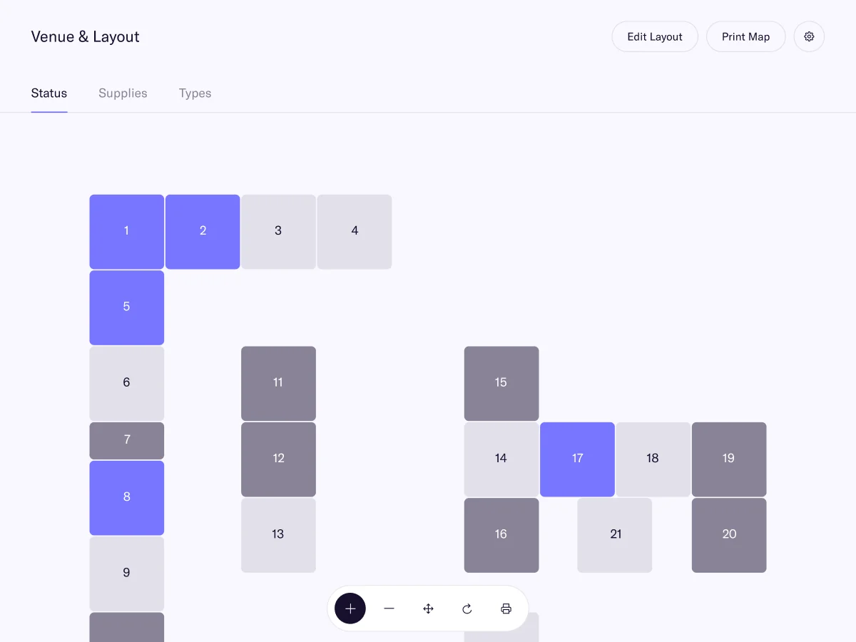 Venue and layout view with a booth map